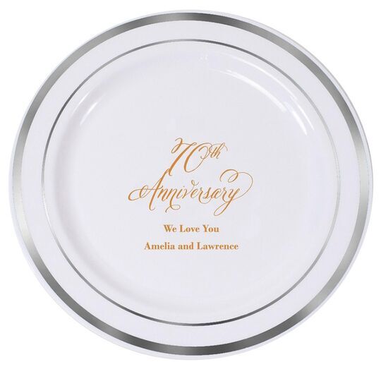Elegant 70th Anniversary Premium Banded Plastic Plates